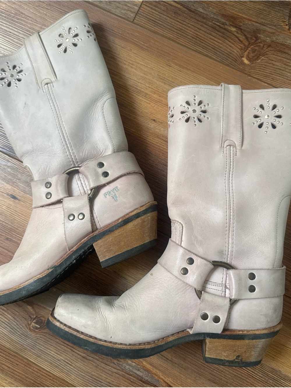 Frye Light Pink Studded Harness Mid-Calf Boots